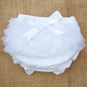 Baby Girls White Frilly Organza & Bow Cotton Knickers